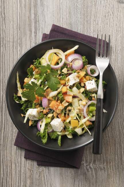 A tofu salad with papaya, cabbage, onions and peanuts — Stock Photo