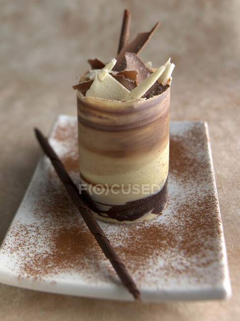 Primer plano de delicioso pastel de torre de chocolate - foto de stock