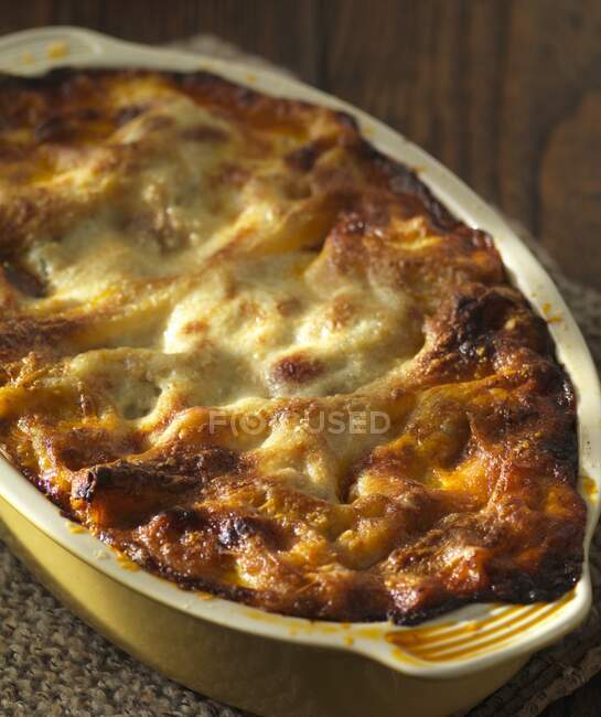 Lasagne in a baking dish — Stock Photo