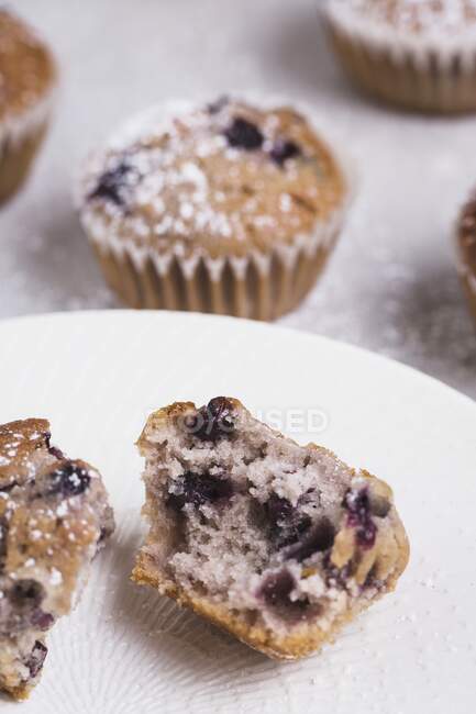Fresh blueberry muffin split open — Stock Photo