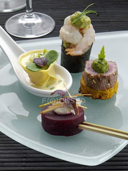 A selection of canapes close-up view — Stock Photo