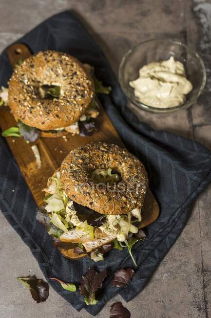 Turkey bagels with fennel and mayo — Stock Photo