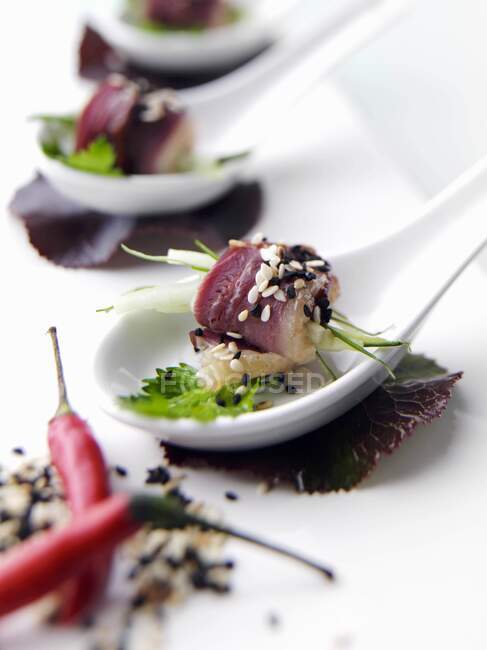 Anatra tartine elegante ristorazione — Foto stock