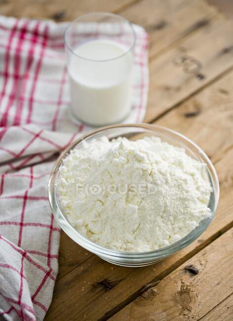 Fresh milk and milk powder — Stock Photo