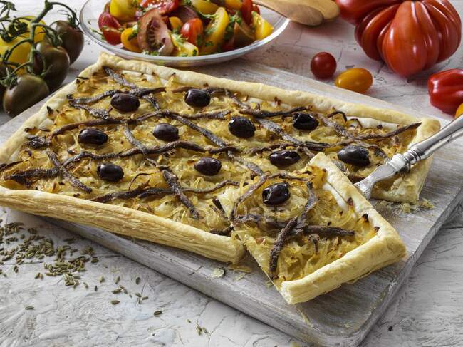 Tasty Pissaladiere close-up view — Stock Photo