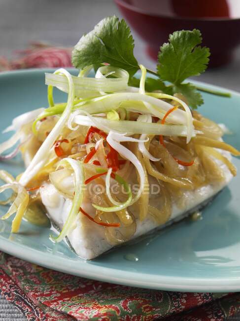 Malaysian steamed fish close-up view — Stock Photo