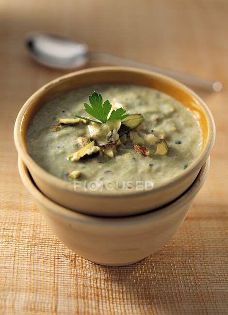 Чаша супа из Стилтона и лука-порея — стоковое фото