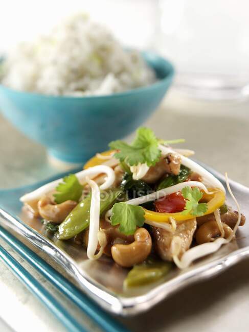 Chinese chicken with rice — Stock Photo