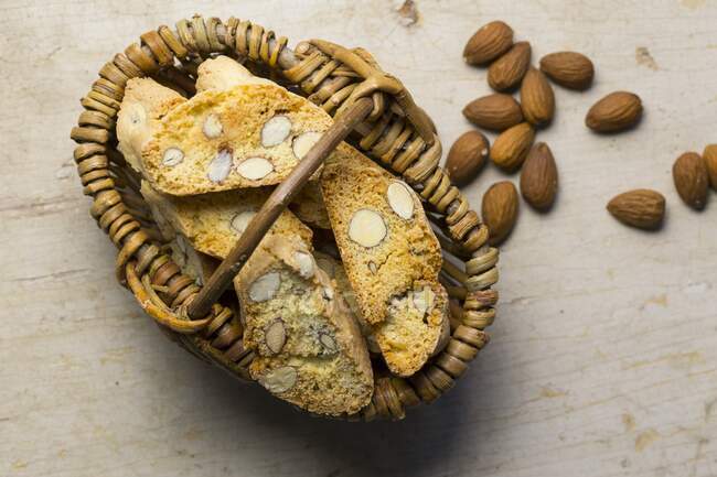 Almond biscotti in a basket — Stock Photo