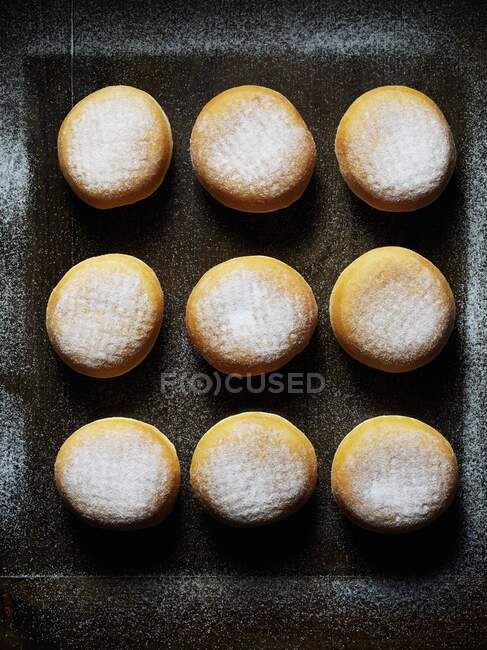 Sugared doughnuts close-up view — Stock Photo