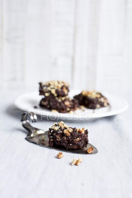 Brownies with chopped nuts — Stock Photo