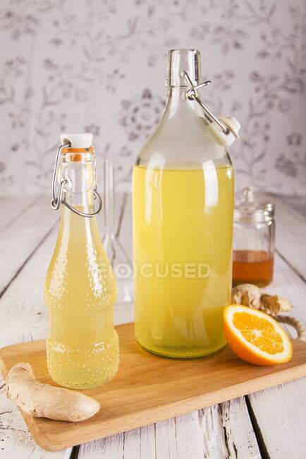Homemade ginger syrup with orange and honey — Stock Photo