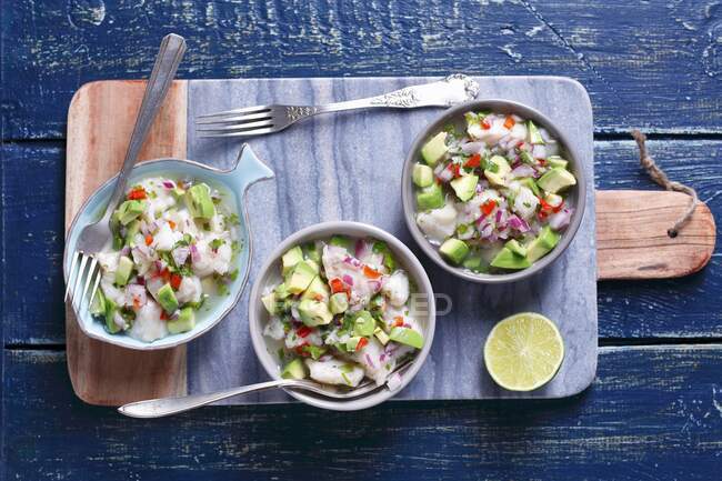 Ceviche with avocado close-up view — Stock Photo