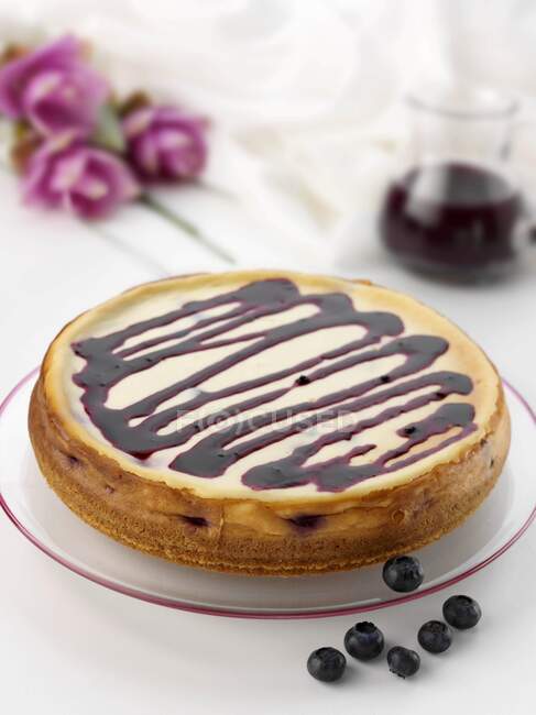 Blueberry cheesecake close-up view — Stock Photo