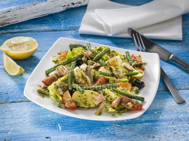 Close-up shot of delicious Salad Nicoise — Stock Photo