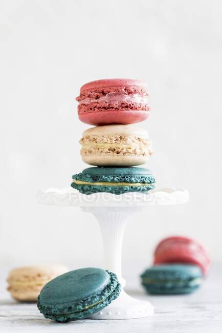 Sweet homemade colorful macarons served — Stock Photo