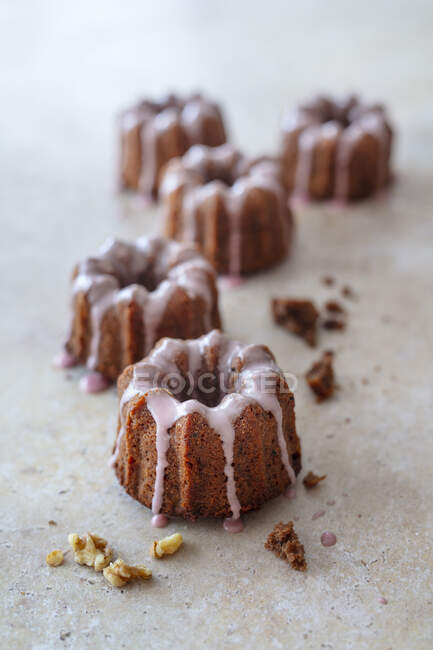 Mini bundt cake with red wine, cinnamon, walnuts and cocoa — Stock Photo