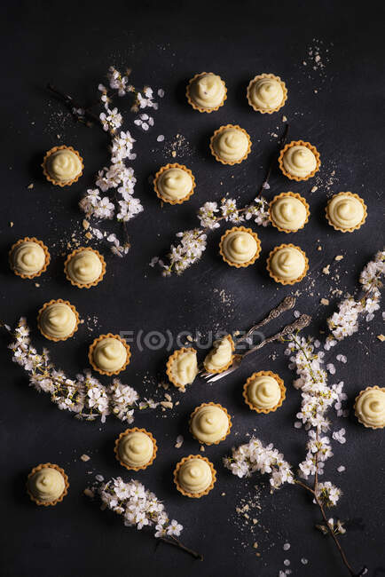 Kleine Cupcakes mit Vanillepudding-Creme — Stockfoto