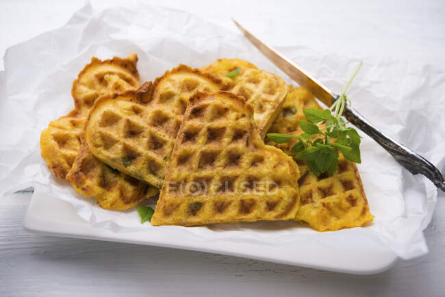 Vegan Hokkaido Pumpkin Potato Waffles — Stock Photo