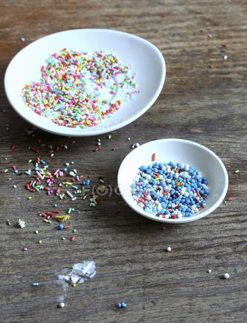 Colorful sugar beads and sprinkles for decorating cakes — Stock Photo