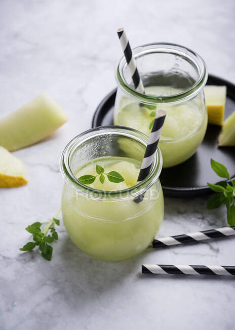 Honeydew melon slushies close-up view — Stock Photo