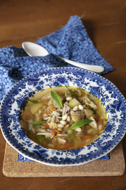 Chicken soup with white beans — Stock Photo