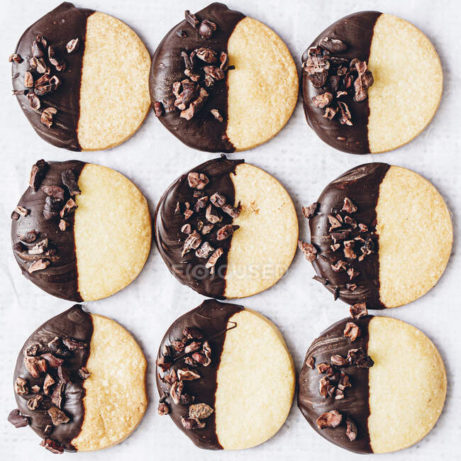 Close-up shot of delicious Shortbread cookies dipped in chocolate — Stock Photo