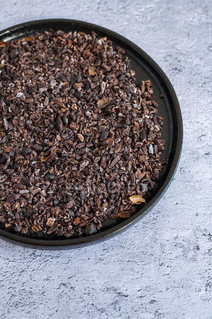 Cacao nibs close-up view — Stock Photo