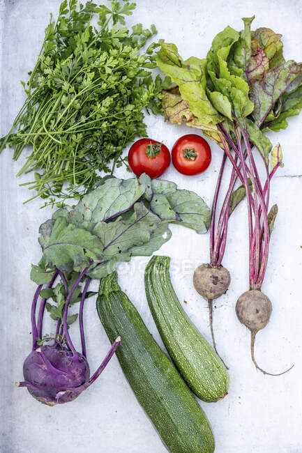 Verschiedene Gemüsesorten und Petersilie — Stockfoto