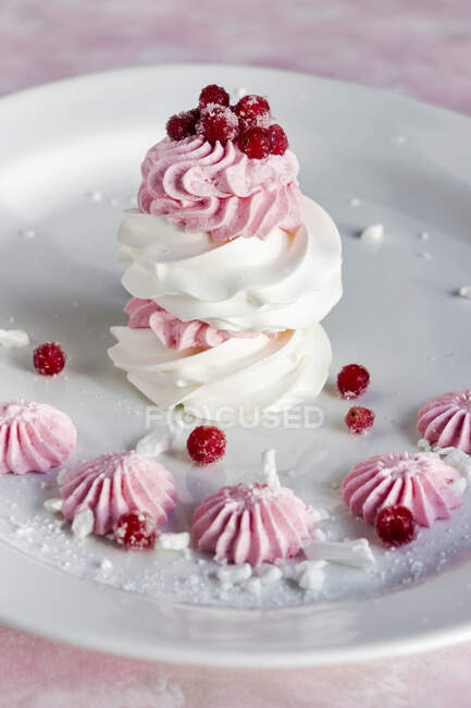 Cranberry meringue individual mini cake — Stock Photo