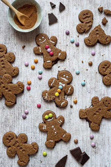 Decorated Gingerbread Cookies, top view — Stock Photo