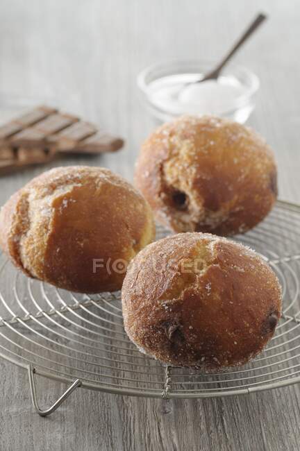 Close-up shot of delicious Doughnuts filled with chocolate — Stock Photo