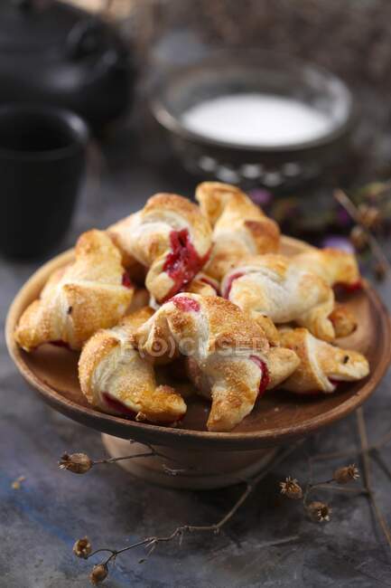 Cherry-filled mini croissants — Stock Photo
