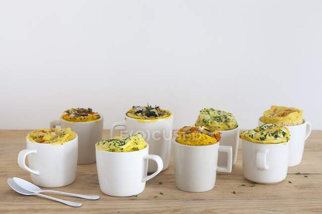 Eight different savory mug cakes — Stock Photo
