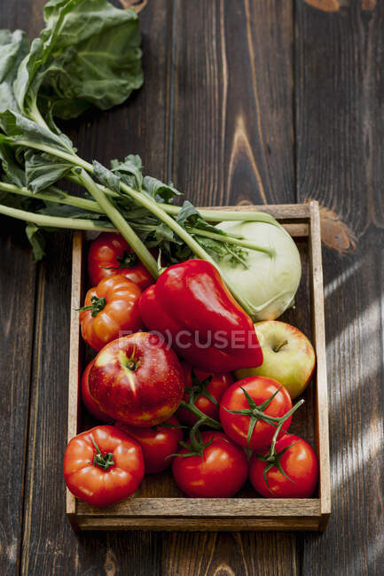 Manzana, colinabo, pimienta, tomate, - foto de stock