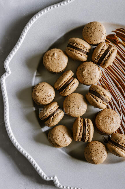 Macarons de chocolate escuro e avelã — Fotografia de Stock