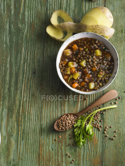 Lentil stew with potatoes and carrots — Stock Photo