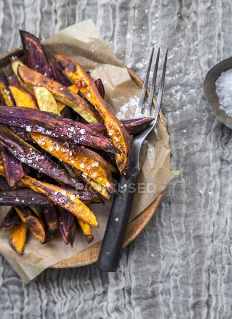Sweet potato fries, colourful fries, fries, french fries — Stock Photo