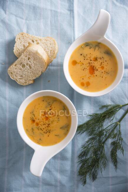 Coco Vegan e sopa de cenoura com endro — Fotografia de Stock