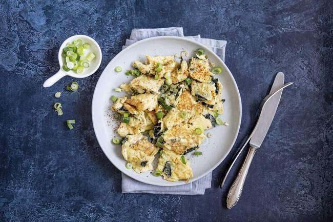 Scrambled egg with nori and spring onions — Stock Photo