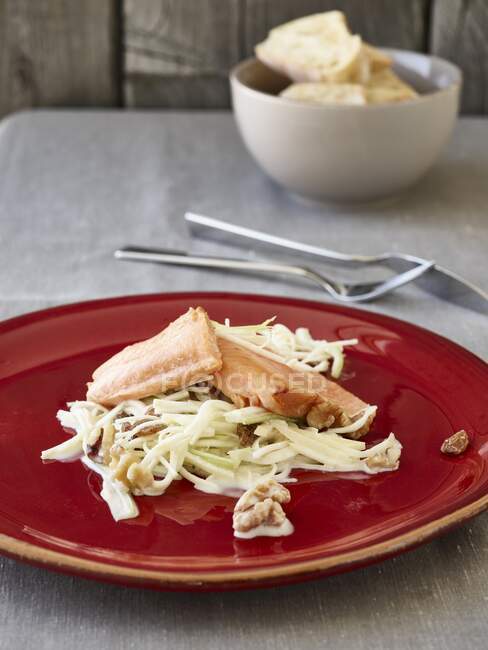Waldorf salad with smoked trout — Stock Photo
