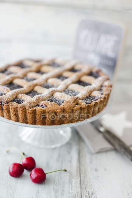 Linzer cake dusted with icing sugar — Stock Photo