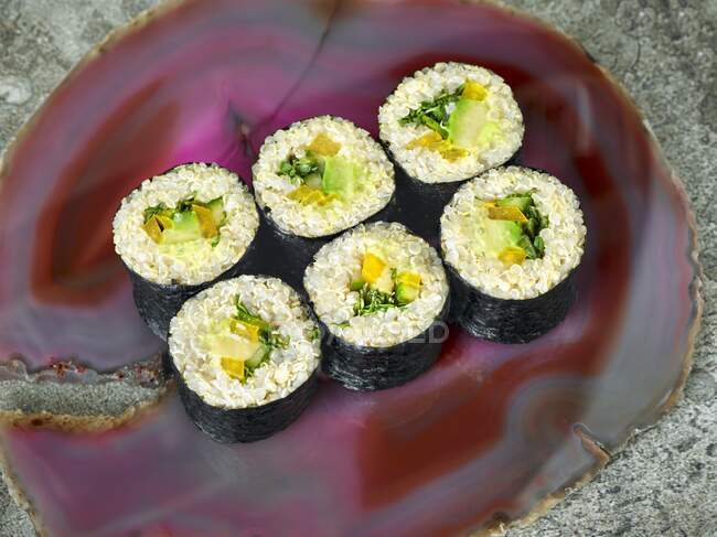 Quinoa sushi with vegetables, fresh cheese and white miso paste — Stock Photo