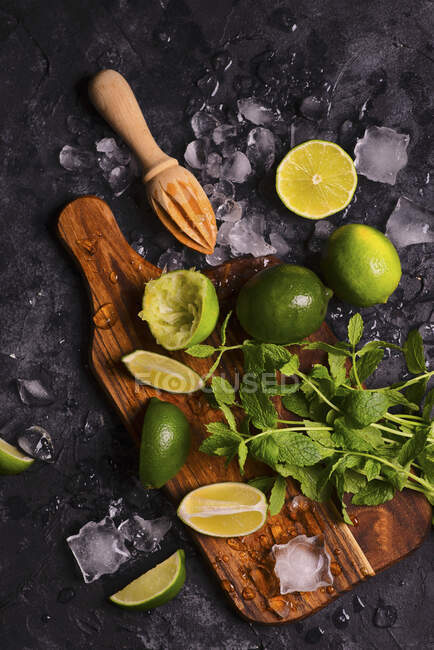 Mojito lemons ice cubes mint — Stock Photo