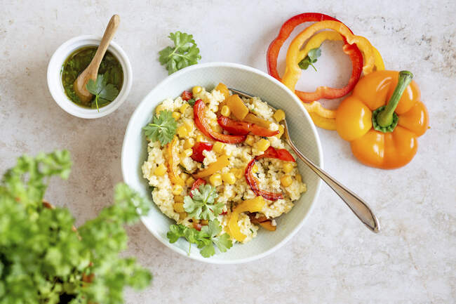 Millet bowl with peppers and sweetcorn — Stock Photo