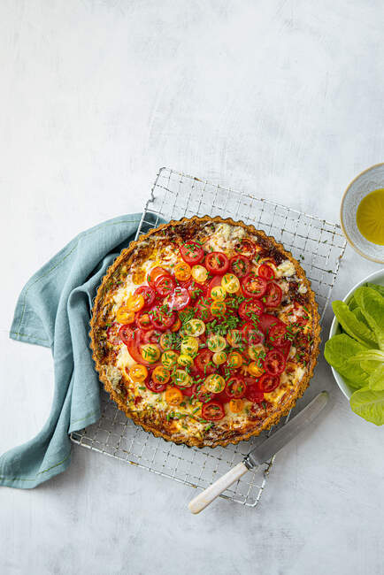 Cheese and tomato quiche with whoelmeal flour pastry — Stock Photo