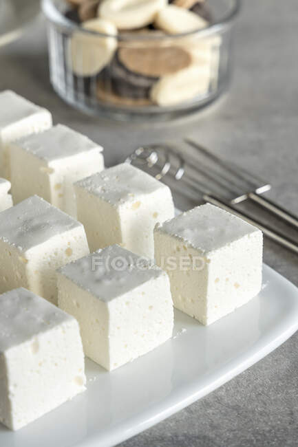 Homemade bird's milk vanilla souffle candies — Stock Photo
