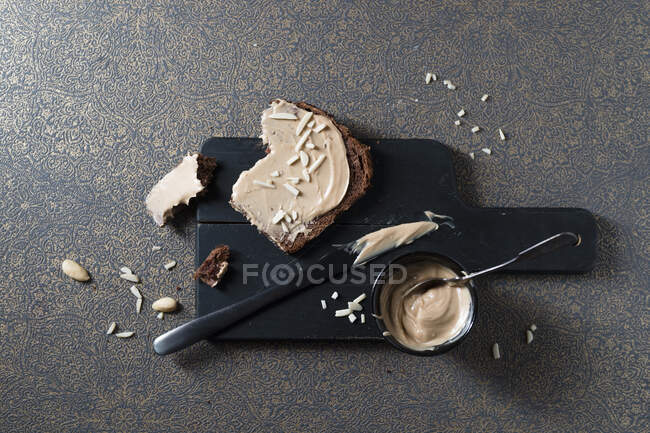 Chocolate bread with almond cream — Stock Photo
