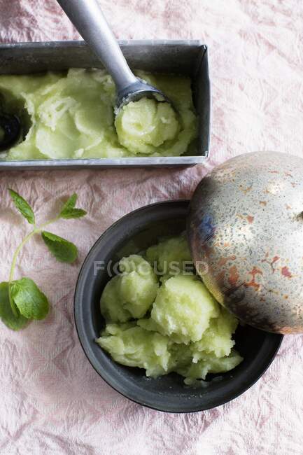 Lemon sorbet with gin and mint — Stock Photo