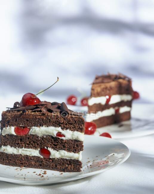 Two slices of black forest gateau — Stock Photo